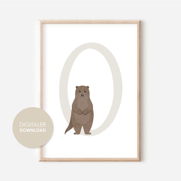 LETTER POSTER O OTTER Digital Download Baby Room Poster Otter Nursery ABC Gift Birth Animal Poster Forest Animals Children's Poster