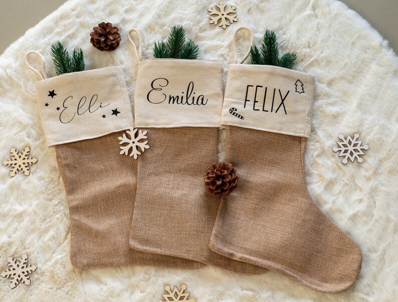 Personalisiert Nikolausstrumpf Jute - 45cm Weihnachtsstrumpf Mit Name Bedruckt