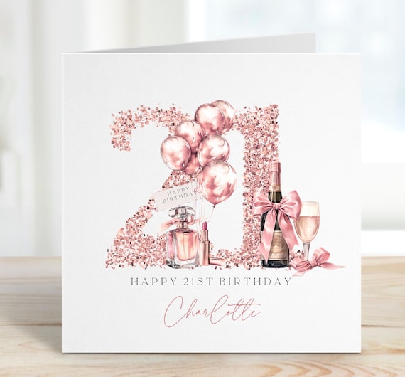 Personalised 21st Birthday Card, Daughter Granddaughter Sister Niece Friend, Rose Gold Pink, Twenty First Birthday, Gift for Her