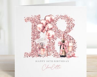 Personalised 18th Birthday Card, Daughter Granddaughter Sister Niece Friend, Rose Gold Pink, Eighteenth, Gift for Her
