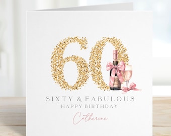 Personalised 60th Birthday Card for Friend, Sixty & Fabulous, Mum