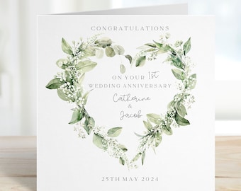 First Anniversary Card, 1st Wedding Anniversary Card, One Year Anniversary, Personalised Anniversary Card, Paper Anniversary