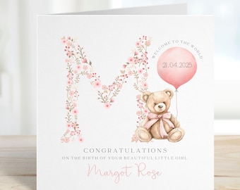 Congratulations on New Baby Girl Card, New Daughter Card, Personalised Baby Girl Card, New Parents Card