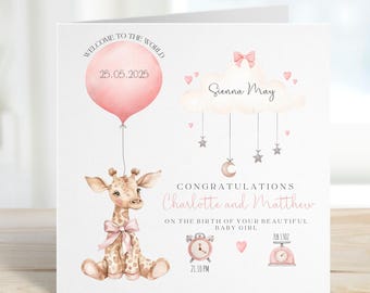 Congratulations on New Baby Girl Card, New Daughter Card, Personalised Baby Girl Card, New Parents Card, Welcome to the World