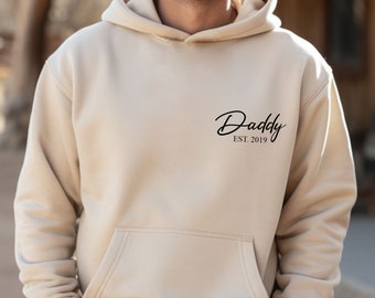 Personalised Daddy Hoodie with Name on Sleeve, Custom Dad Hoodie,  Christmas Birthday Fathers Day Gift for Daddy, Gift from Children