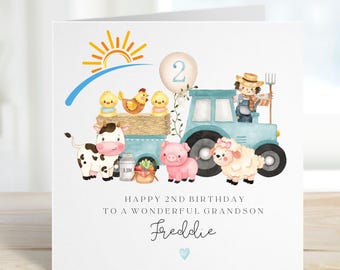Personalised 2nd Birthday Card, Farm Birthday Card, Tractor Card, 1st 2nd 3rd Birthday Son Grandson Nephew Brother