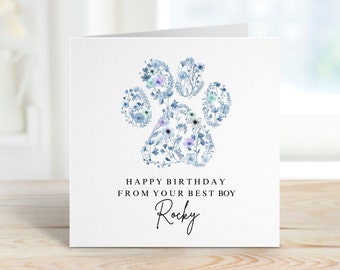 Personalised Birthday card from the dog, best boy, best girl, card from pet, dog dad, dog mum card, personalised dog card, floral paw card
