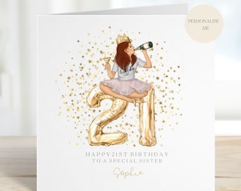 Personalised 21st Birthday Card, Sister Daughter Granddaughter Niece Friend, 21st Birthday Girl, Gift for Her