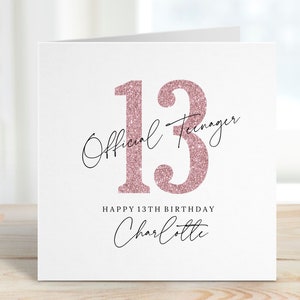 13th Birthday Card, Official Teenager Card, Thirteen, 13th Birthday Gift Girl, 13th Card Granddaughter, Niece, Sister, Friend