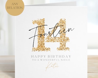 Personalised 14th Birthday Card, Fourteenth Birthday Card, Daughter Granddaughter Sister Friend 14th Birthday, Gift for Her