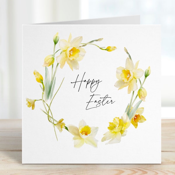 Happy Easter Card, Handmade Happy Easter Card, Daffodils Spring Flowers, Easter Gift Mum Grandma Friend