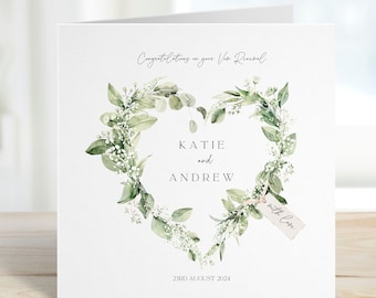 Personalised Vow Renewal Wedding Card, Botanical Heart Wreath, Vow Renewal Card, Wedding Vow Card, Wedding Day, Bride and Groom
