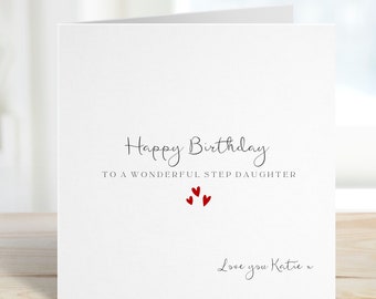Happy Birthday Card for Step Daughter, Simple Step Daughter Card, Step Daughter Birthday, Red Hearts, Gift for Her
