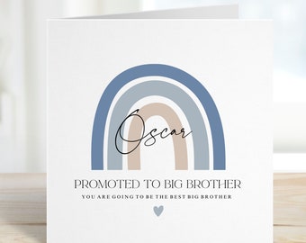 Personalised New Brother Card, Promoted to Big Brother, Rainbow, Brother, New Baby Card, Sibling, Brother Gift