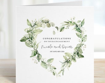 Personalised Engagement Card, Luxury Heart Wreath, Congratulations On Your Engagement Card, Newly Engaged Card, Engagement Gift Card