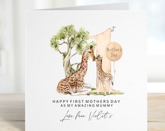 Personalised Happy First Mother’s Day Card, 1st Mother’s Day Card, Happy Mother's Day Card, Giraffe Mother's Day Card, Mothers Day Gift