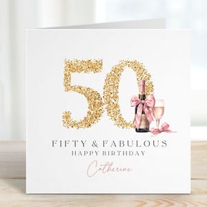 Personalised 50th Birthday Card for Friend, Fifty & Fabulous, Mum, Sister, Auntie 50th, 50th Birthday Gift, Fifty, Fiftieth Prosecco
