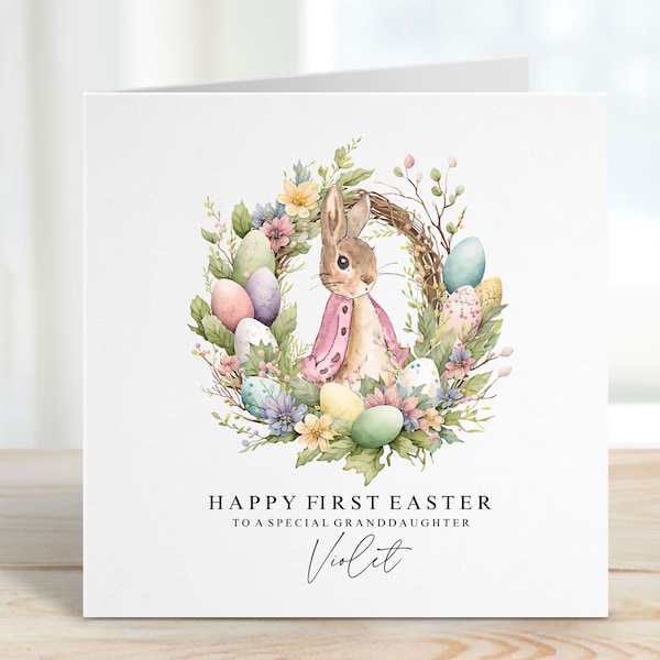 Personalised 1st Easter Card, First Easter, Girls First Easter Rabbit Card, Daughter Granddaughter Niece, Easter Gift for Her