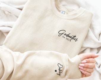 Personalised Godmother Sweatshirt with Name on Sleeve, Custom Godmother Sweatshirt,  Christmas Birthday Gift for Godmother, Names on sleeve