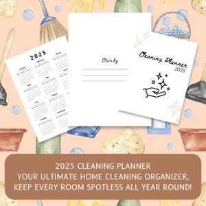 2025 Cleaning Planner Printable, Daily, Weekly, Monthly, Yearly Home Cleaning Schedule, A4 PDF and Pastel Minimalist Organizer