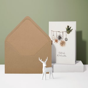 Tarjeta de Navidad elegante (tarjeta doblada) | Rama decorada | Cartón premium de alta calidad | Incluye sobre | Sensación agradable (115 mm x 170 mm)