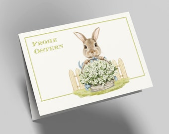 Carte de Pâques "Lapin avec panier de fleurs"