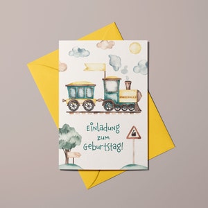 Train-themed children's birthday party invitations | Birthday invitation for boys | Railway party | Large card (115 x 170 mm) | Premium paper