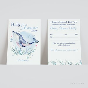 5x/10x biglietti d'invito per la festa del baby shower | Piccola balenottera azzurra | Cartone di alta qualità | Mappa grande (115 mm x 170 mm)