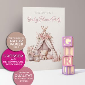 Cartes d'invitation 5x/10x pour la fête de baby shower | baby shower pour filles | Carton de qualité supérieure | Grande carte (115 mm x 170 mm)