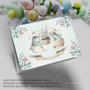 Cartão de Páscoa doce (cartão dobrável) | Dois coelhos com cesta de salgueiro | Papelão Premium | Inclui capa | Mapa grande (115 mm x 170 mm)