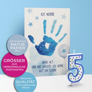 Cartes d'invitation 5x/10x pour anniversaires d'enfants | J'ai 5 ans | Carton de qualité supérieure | Grande carte (115 mm x 170 mm)