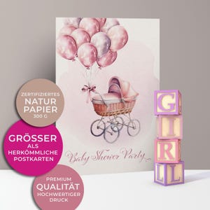 5x/10x Einladungskarten zur Baby Shower Party | Babyparty für Mädchen | Premium-Karton | Große Karte (115mm x 170mm)