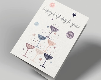 Glückwunschkarte | Geburtstagskarte | Happy Birthday to you | Zum Geburtstag | Glaspyramide | Klappkarte mit Umschlag | Aquarell