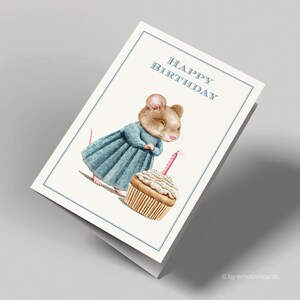 Jolie carte d'anniversaire (carte pliante) | La souris souffle la bougie | Carton premium de haute qualité | Avec enveloppe | Toucher agréable (170 mm x 115 mm)