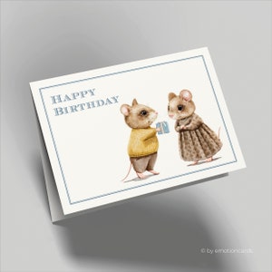 Jolie carte d'anniversaire (carte pliante) | Deux petites souris | Carton premium de haute qualité | Avec enveloppe | Toucher agréable (170 mm x 115 mm)
