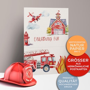 5x/10x convites para aniversários infantis | festa do corpo de bombeiros | Papelão Premium | Mapa grande (115 mm x 170 mm)
