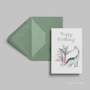 Carte de félicitations Carte d'anniversaire Dinosaure Dinosaures Joyeux anniversaire Joyeux anniversaire Avec enveloppe Carte pliée image 3