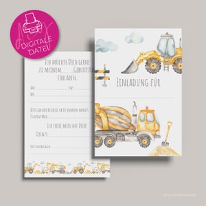 Einladungskarte Kindergeburtstag zum Selbst ausdrucken | Kreative Einladung | Do it yourself | DIY | Format B6 | Baustelle Betonmischer