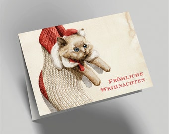 Niedliche Weihnachtskarte (Klappkarte) | Kleine Katze | Hochwertiger Premium-Karton | Inkl. Umschlag | Angenehme Haptik (115mm x 170mm)