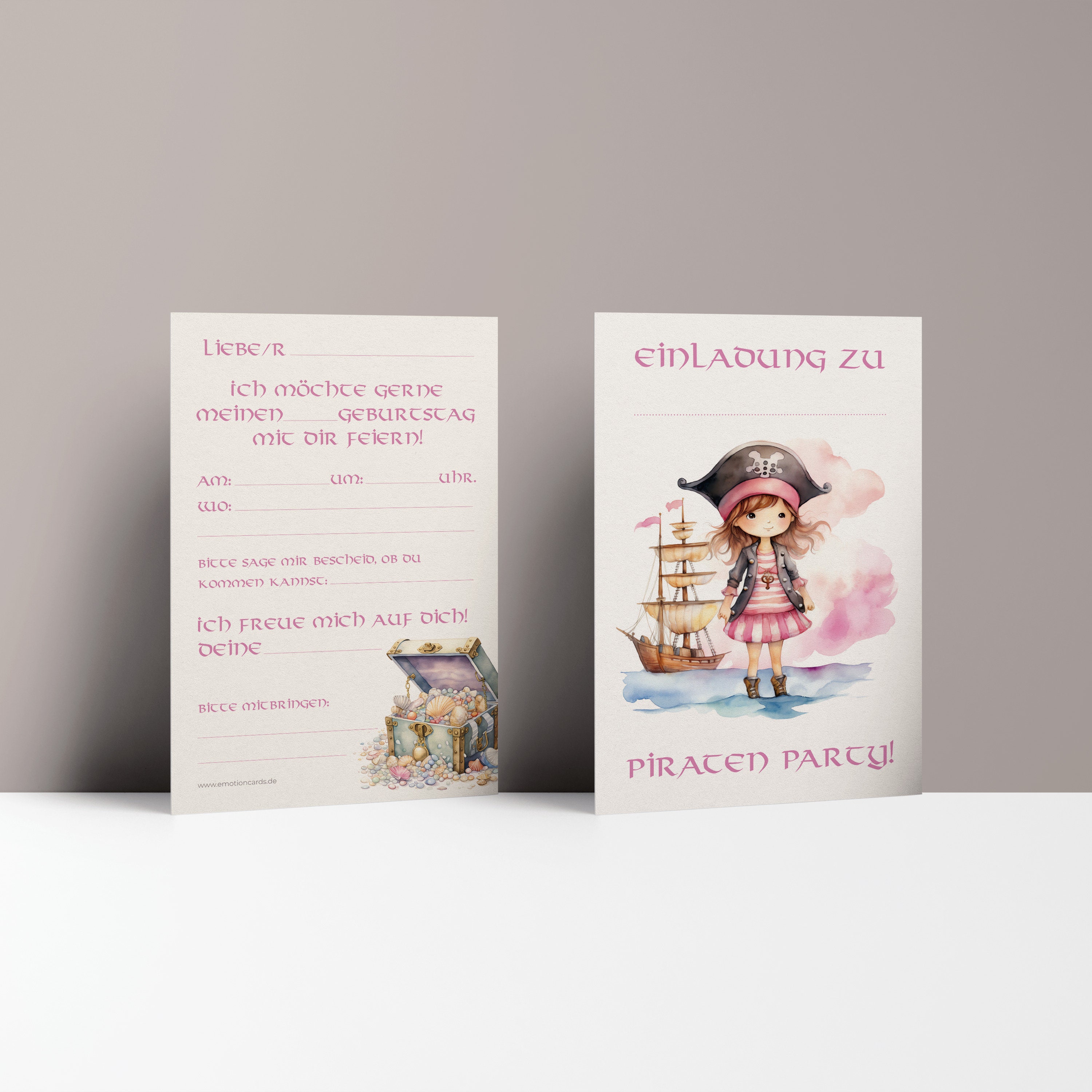 Inviti Compleanno Tema Pirata, 10 Cartoline + 10 Buste Kraft, Formato 10x15cm, Carta 350g, Personalizzabili