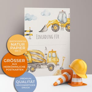 5x/10x uitnodigingskaarten voor kinderverjaardagen | graafmachinefeest | Premium karton | Grote kaart (115 mm x 170 mm)