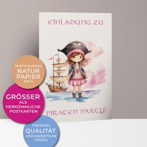 5x/10x tarjetas de invitación para cumpleaños infantiles | Fiesta pirata para niñas | Cartón de primera calidad | Mapa grande (115 mm x 170 mm)