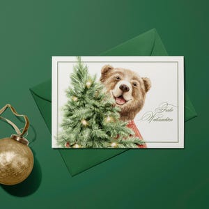 Liebevolle Weihnachtskarte (Klappkarte) | Lustiger Bär | Hochwertiger Premium-Karton | Inkl. Umschlag | Angenehme Haptik (170mm x 115mm)