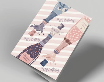 Glückwunschkarte | Geburtstagskarte | Herzlichen Glückwunsch | Zum Geburtstag | Champagner | Klappkarte mit Umschlag | Aquarell