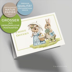 Süße Osterkarte (Klappkarte) | Frohe Ostern | Hasenpaar mit Osterkorb | Premium-Karton | Inkl. Umschlag | Große Karte (115mm x 170mm)