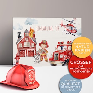 5x/10x convites para aniversários infantis | Grande Festa do Corpo de Bombeiros | Papelão Premium | Mapa grande (115 mm x 170 mm)