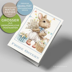 Grazioso biglietto di Pasqua (biglietto pieghevole) | Coniglietto con salice | Cartone di alta qualità | Incl. copertura | Mappa grande (115 mm x 170 mm)