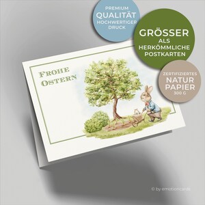 Tarjeta dulce de Pascua (tarjeta plegable) | Conejito de Pascua con carretilla en el jardín | Cartón de primera calidad | Incluye funda | Mapa grande (115 mm x 170 mm)