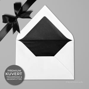 Buste da lutto | Buste da lutto | Fodera in seta nera | Cornice nera | Incollaggio a umido | Formato B6 (175 mm x 120 mm)