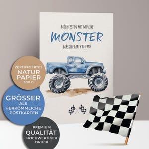 5x/10x uitnodigingskaarten voor kinderverjaardagen | Gigantisch Monster Truckfeest | Premium karton | Grote kaart (115 mm x 170 mm)